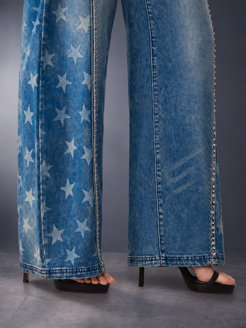 Kendall High Rise Star Embellished Wide Leg Jean