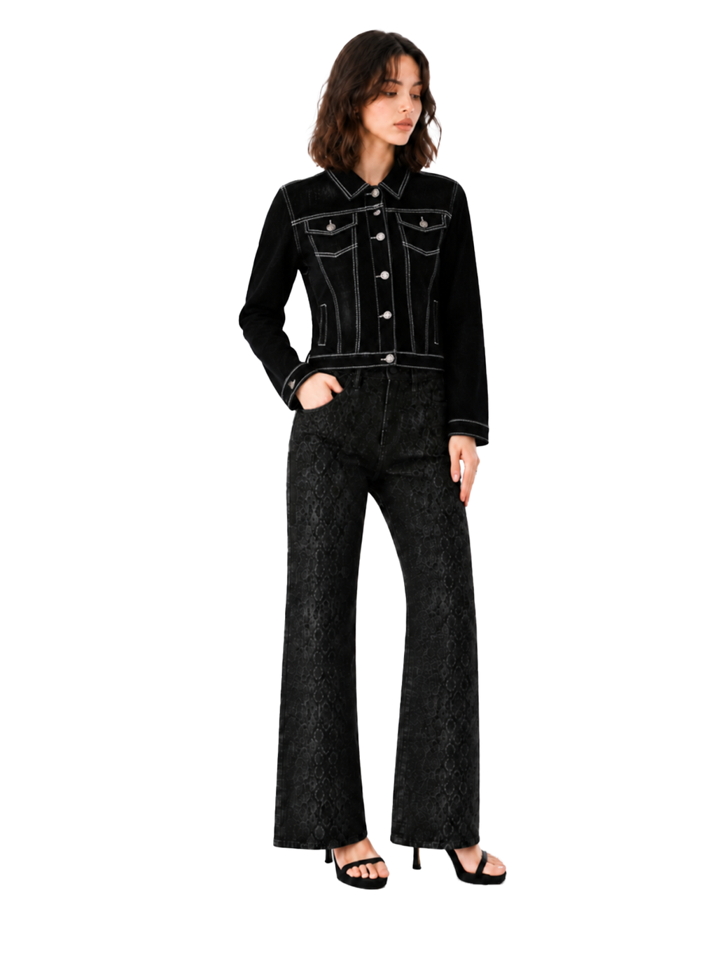 Contrast Stitch Black Denim Jacket