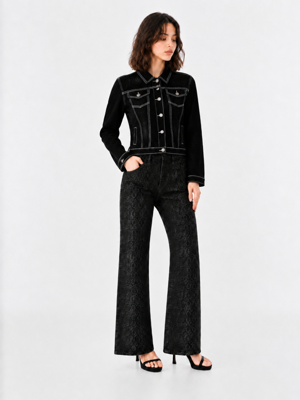 Contrast Stitch Black Denim Jacket
