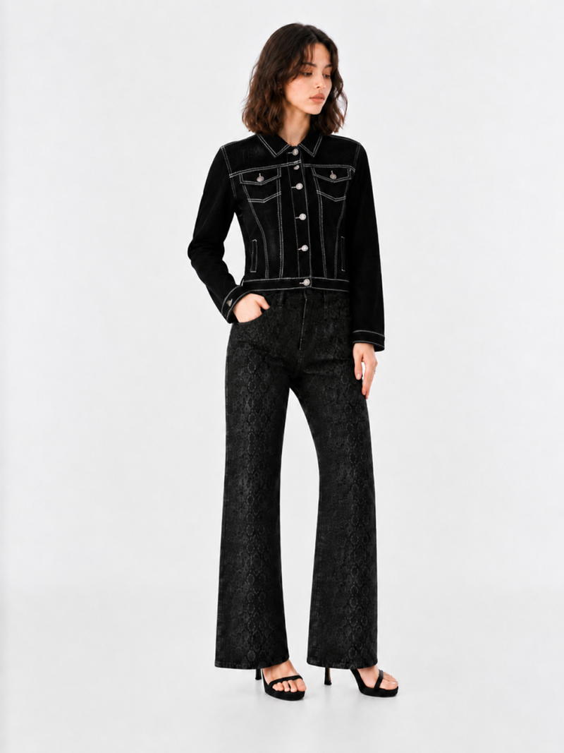 Contrast Stitch Black Denim Jacket