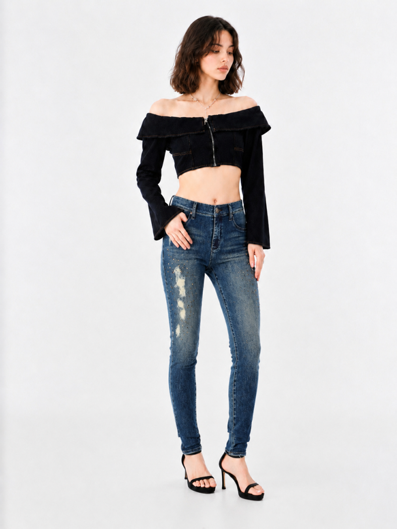 Berlin Crystal Distressed Skinny Jean