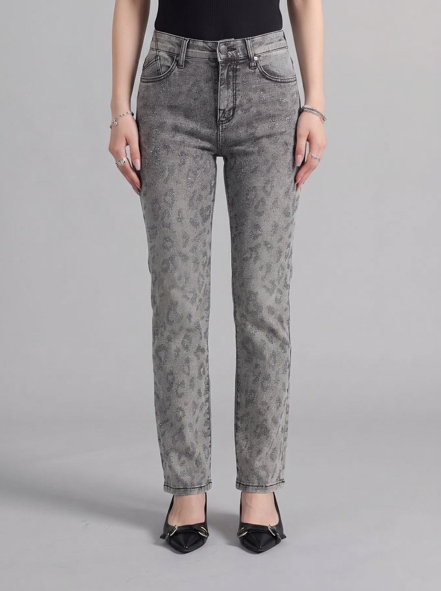 Kaia Grey Leopard Straight Jean