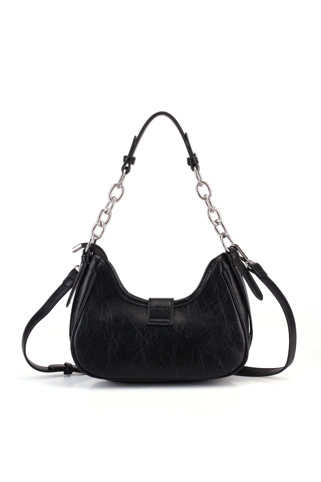 Studded Ruched Hobo Shoulder Bag with Chain Strap