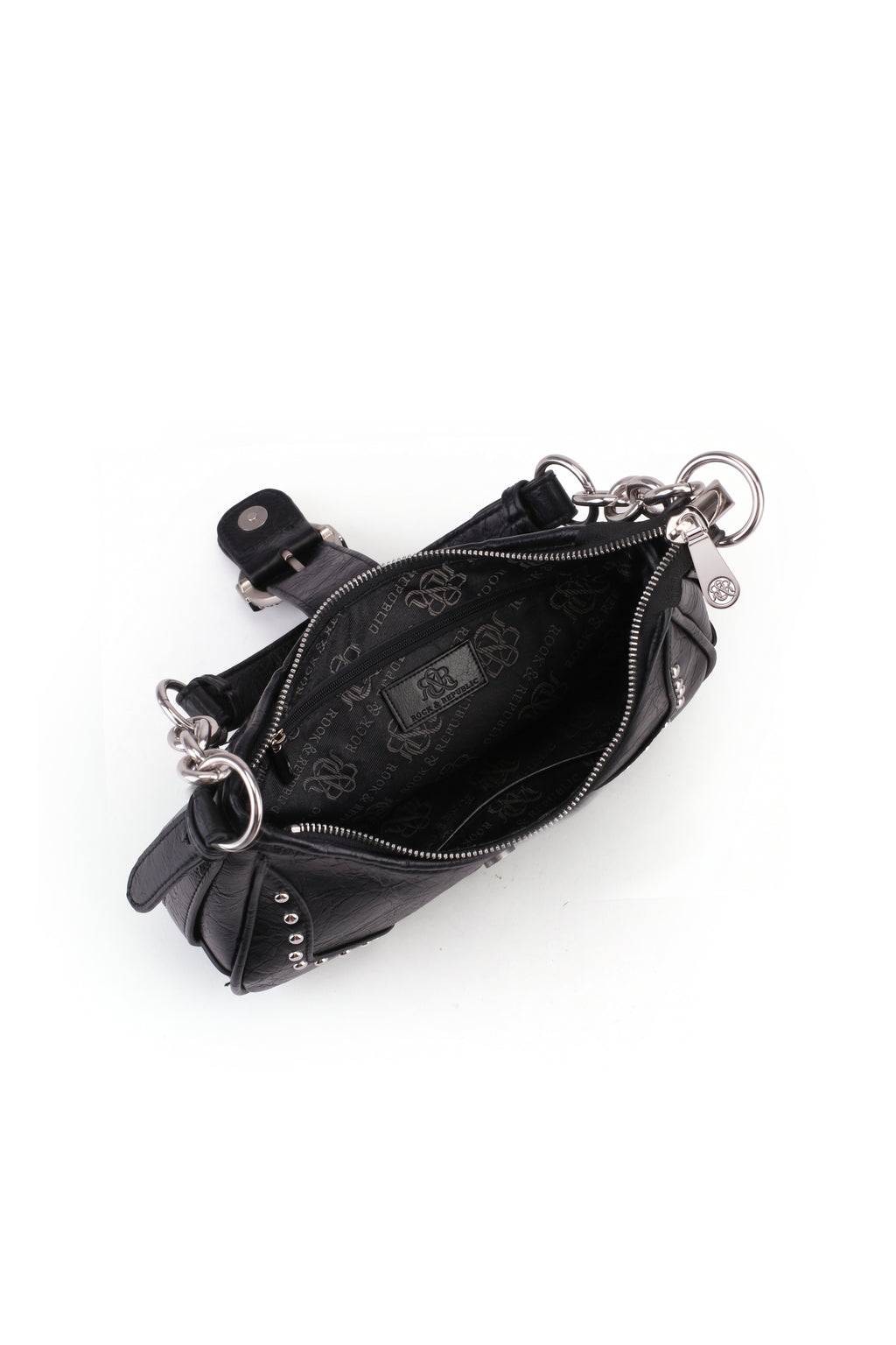Studded Ruched Hobo Shoulder Bag with Chain Strap