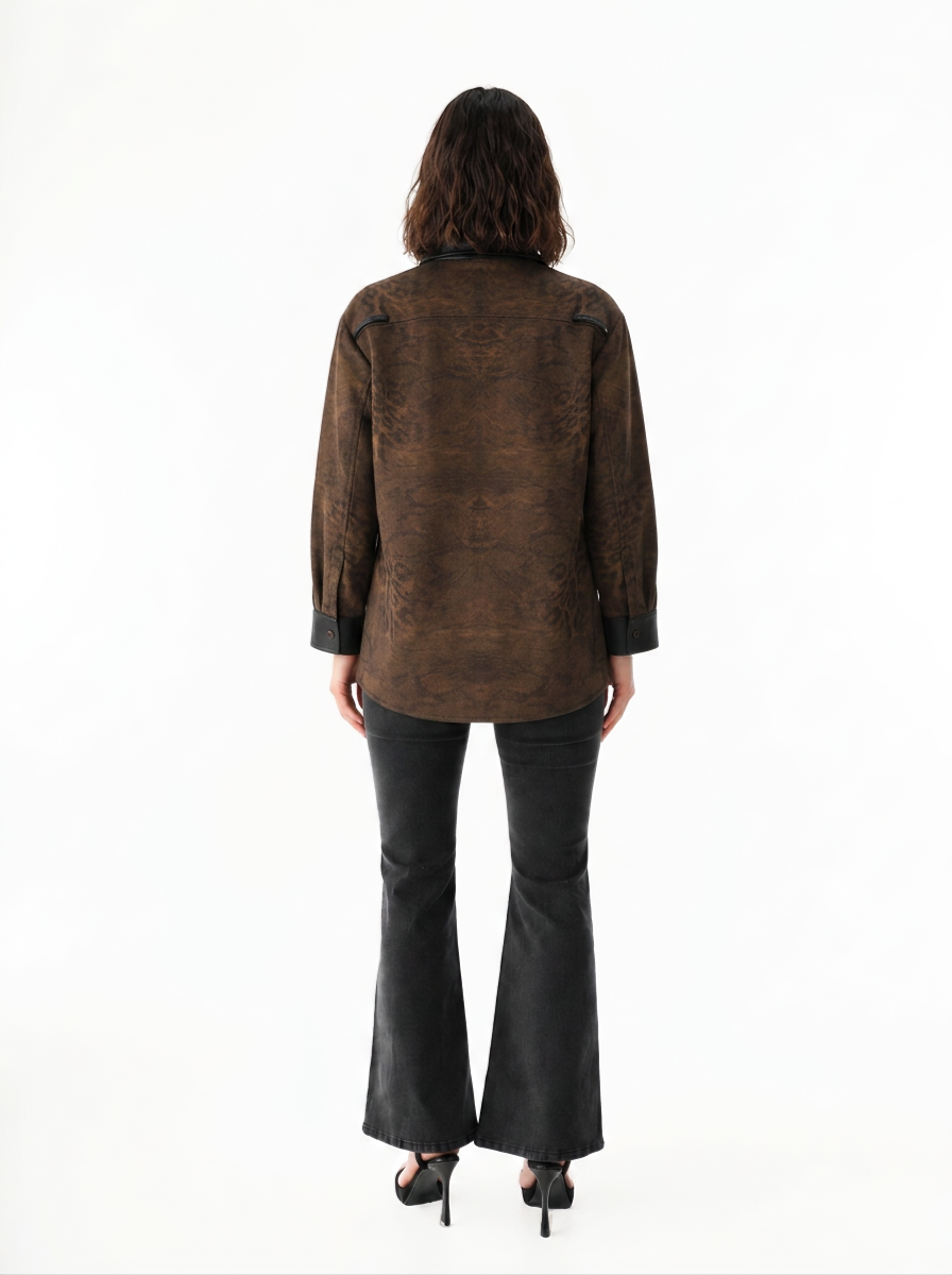 Leopard Print Contrast Denim Jacket