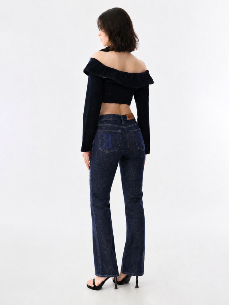Kaia Blue R Embroidered Straight Jean