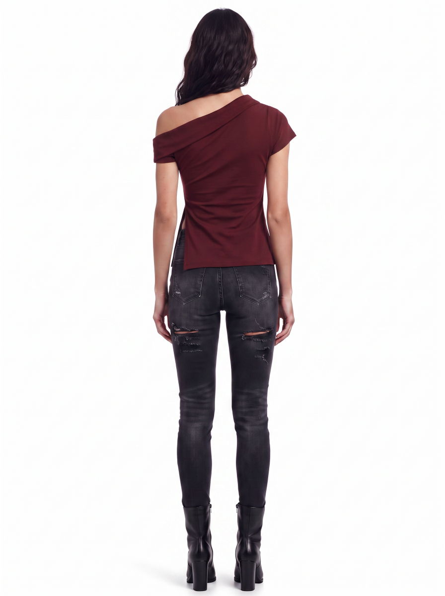 Asymmetric Neckline Fitted Top