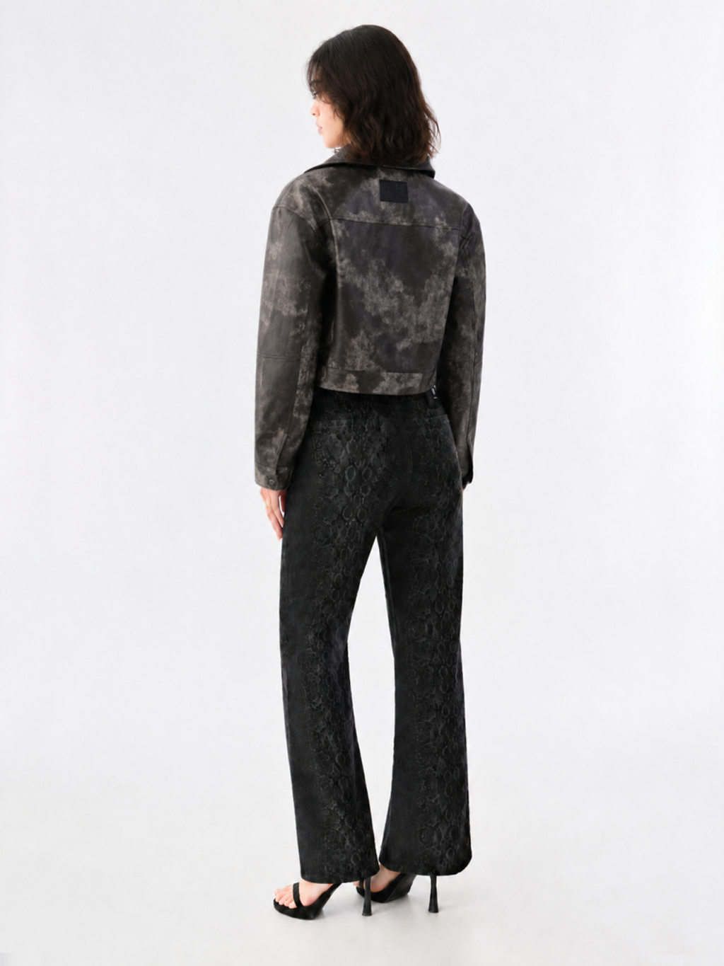Mottled Faux Leather Moto Jacket