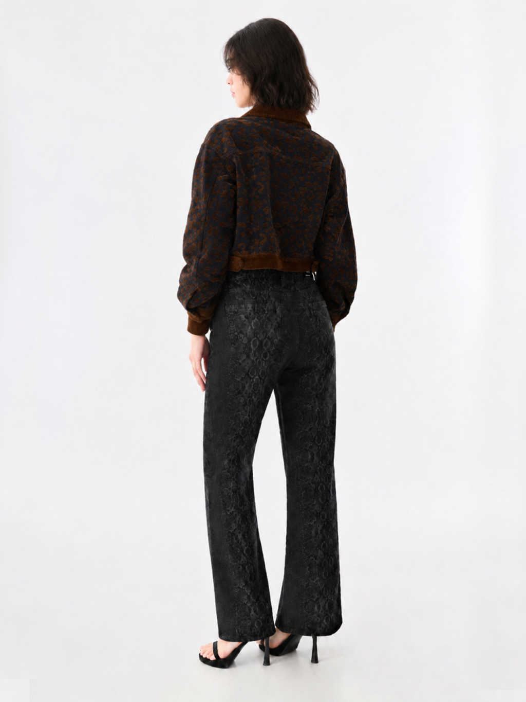 Leopard Print Cropped Denim Jacket