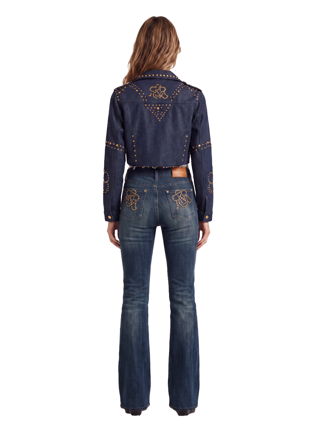 Gold-Stud Cropped Denim Jacket