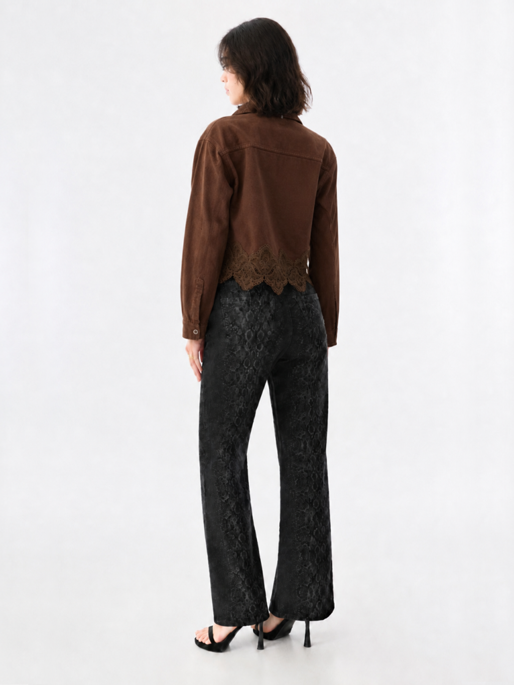 Lace-Hem Denim Shirt