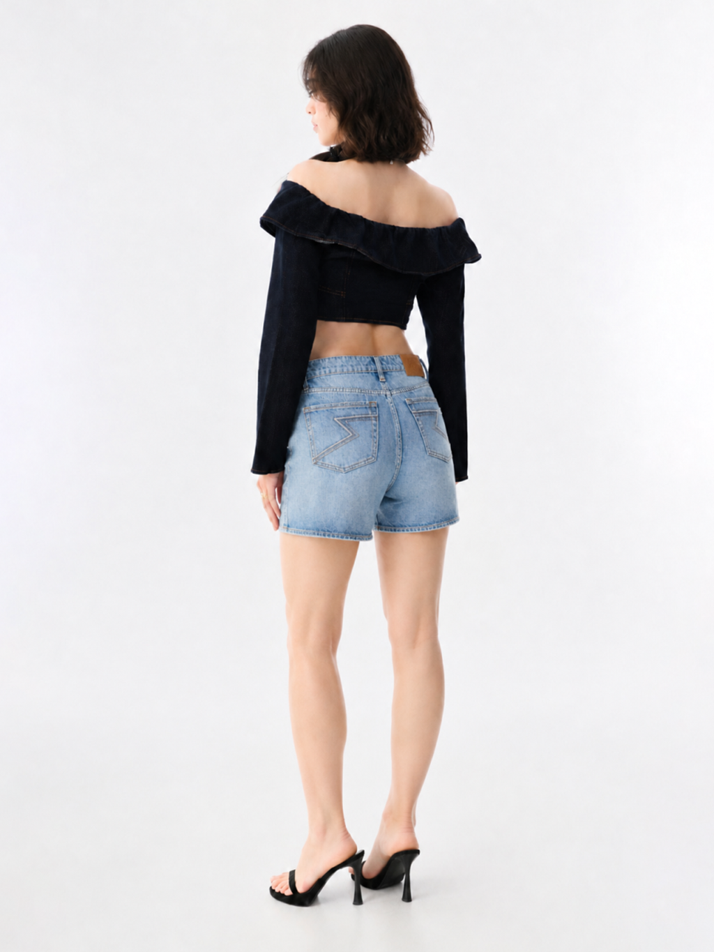 Asymmetric Wrap Denim Shorts
