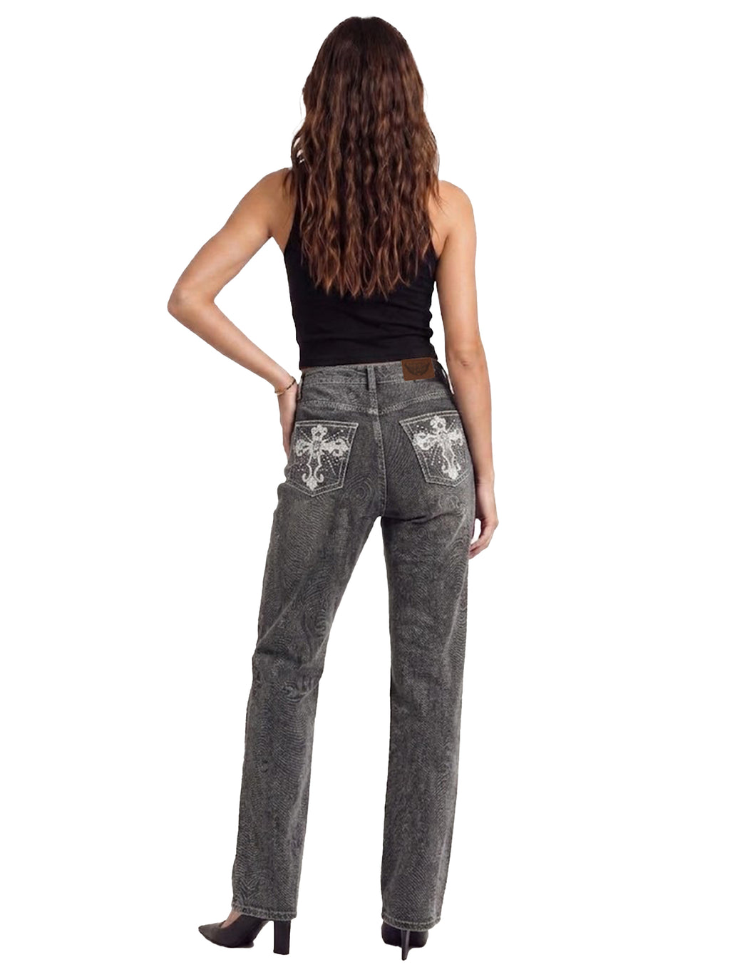 Kaia Mid Rise Embroidered Straight Jean