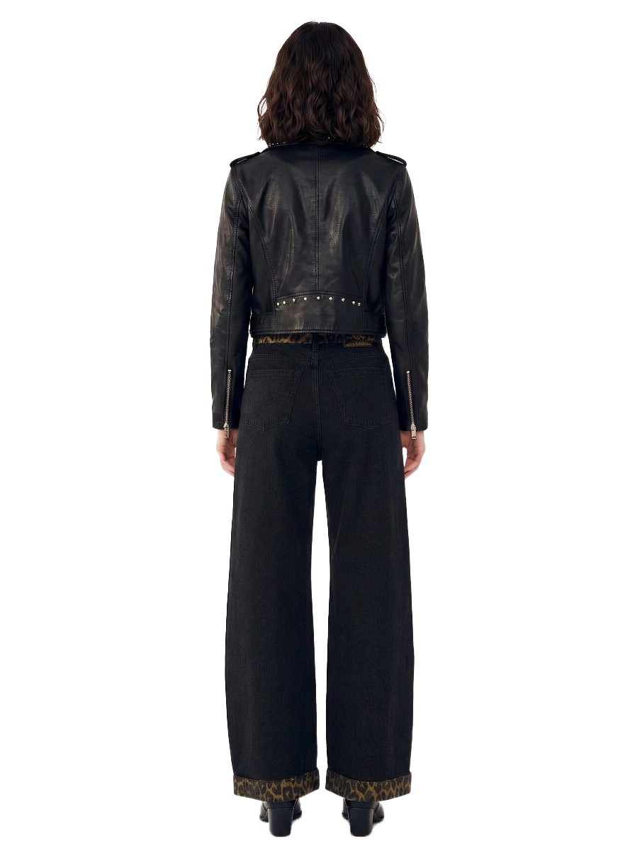 Kendall Leopard Trim Wide Leg Jean