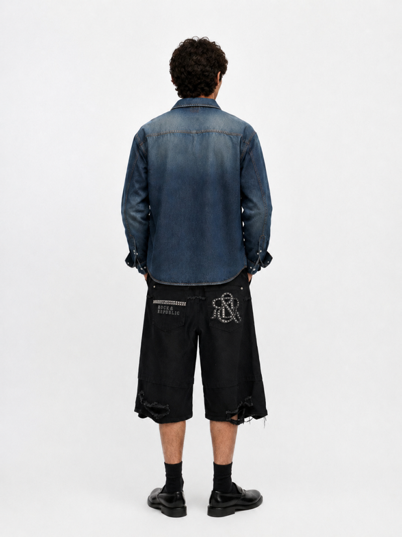 Rhinestone Pocket Denim Shorts