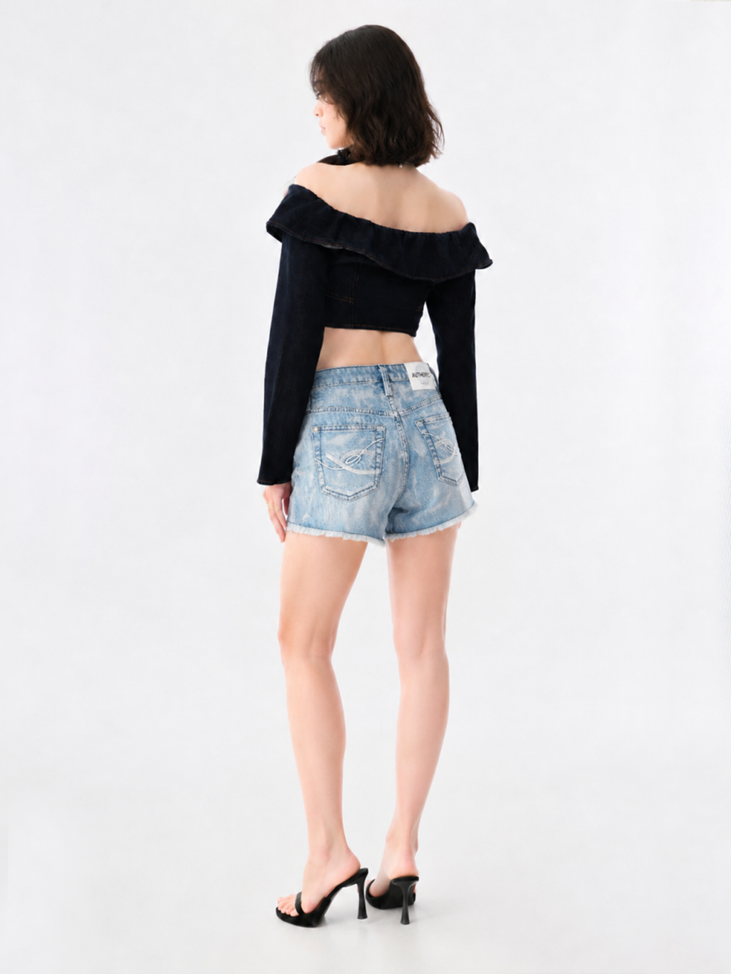 Curved Seam Denim Shorts