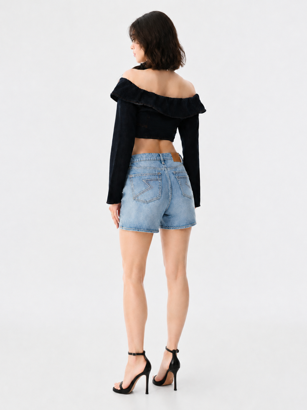 Asymmetric Wrap Denim Shorts