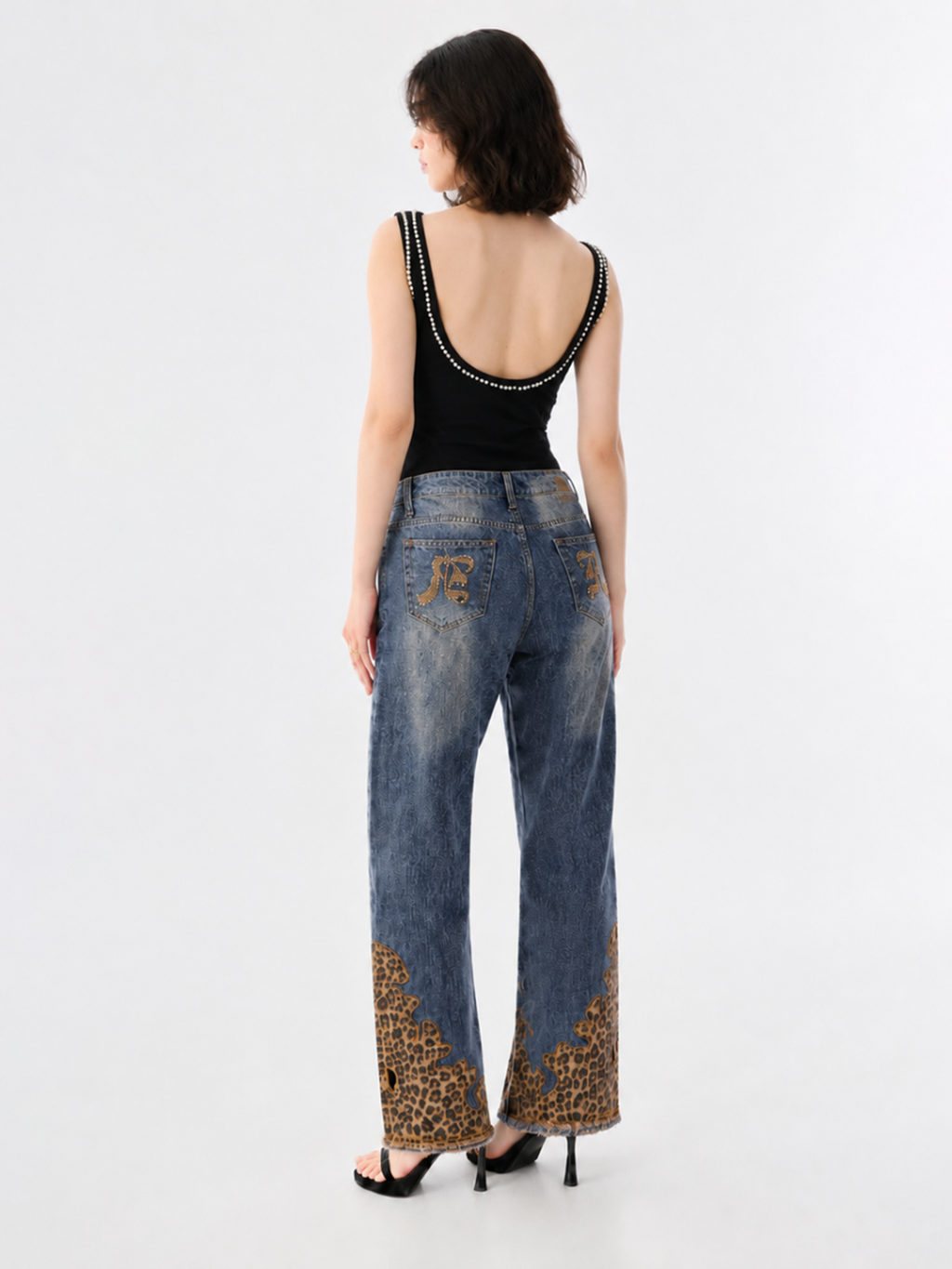 Rhinestone Trim Fitted Tank Top
