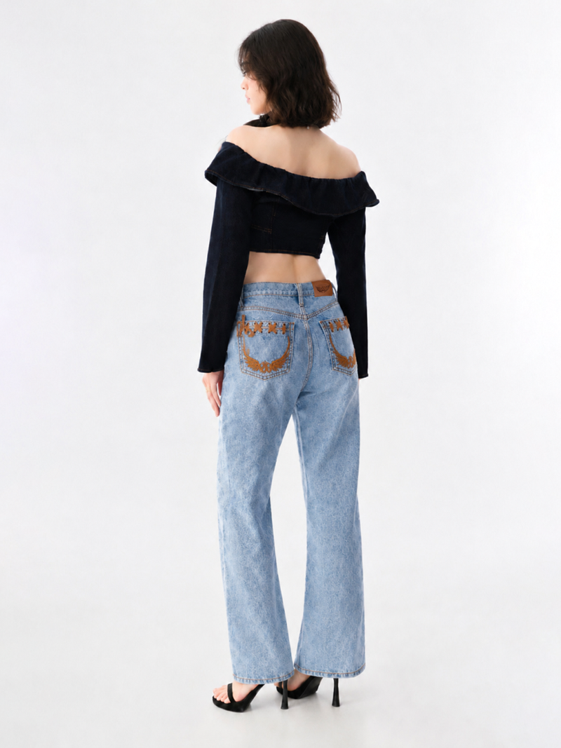 Stella Tan Lace-Up Relaxed Straight Jean