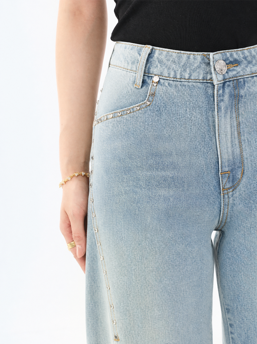 Kaia Studded Card Pocket Straight-Leg Jean