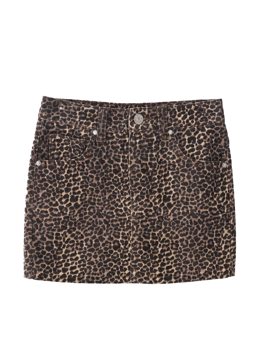 Leopard Print Denim Skirt