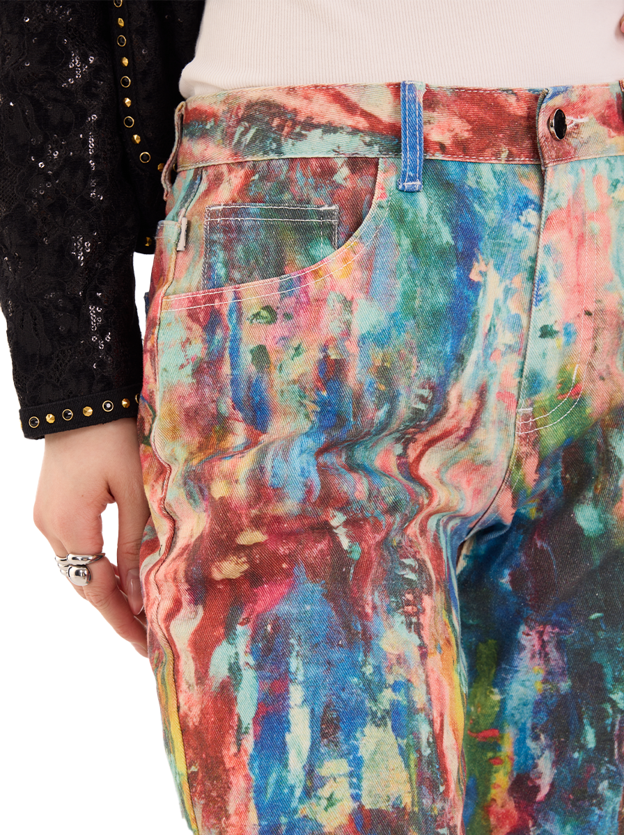 Kaia Abstract Paint Straight Jean