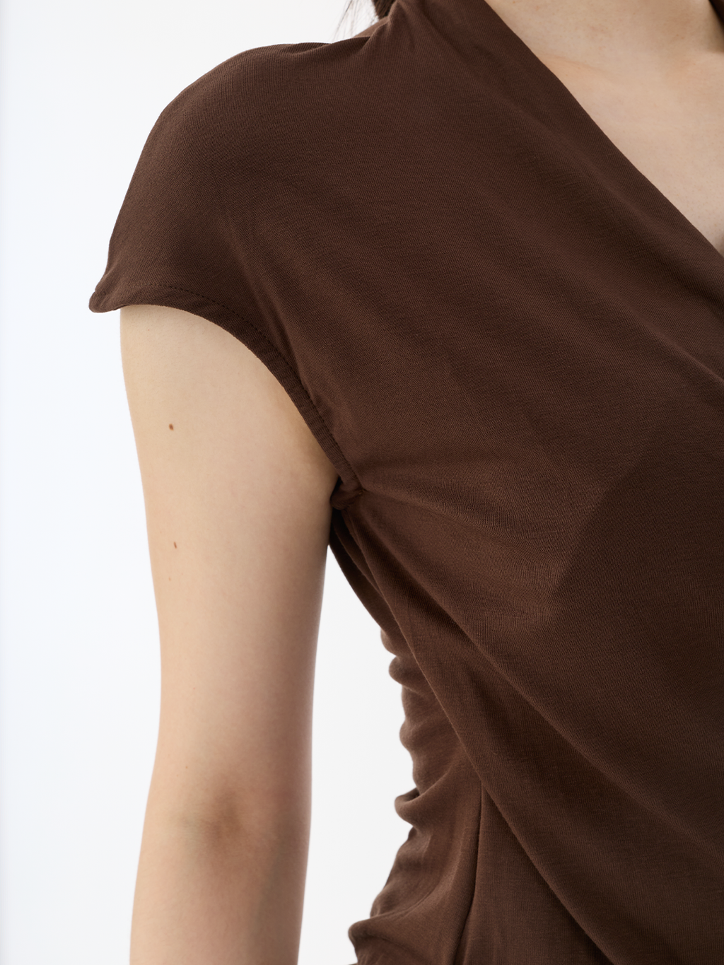 Ruched Drawstring Wrap Top