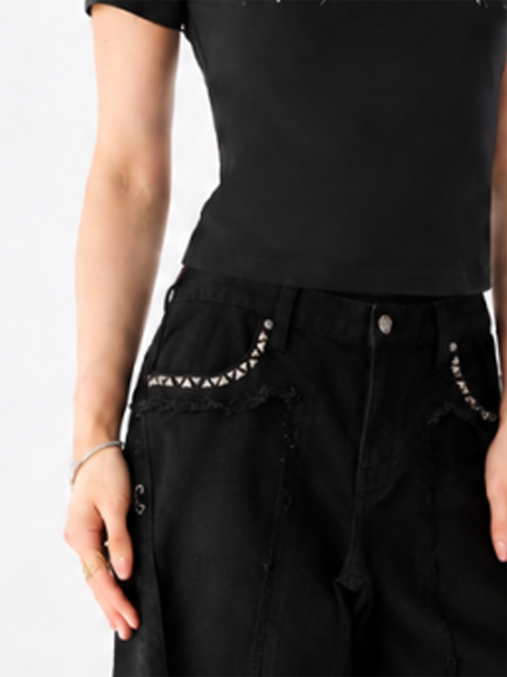 Rhinestone Pocket Denim Shorts
