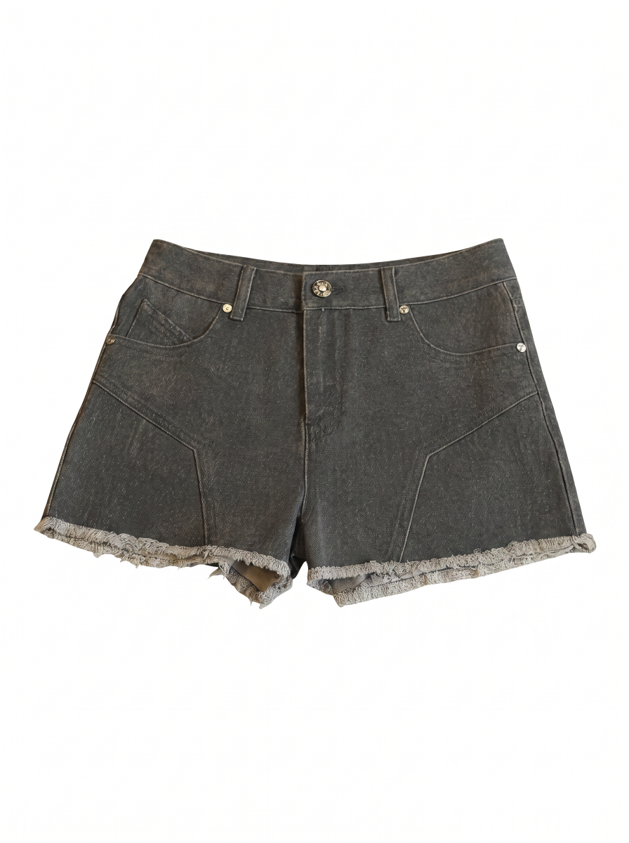 Tonal Pattern Denim Shorts