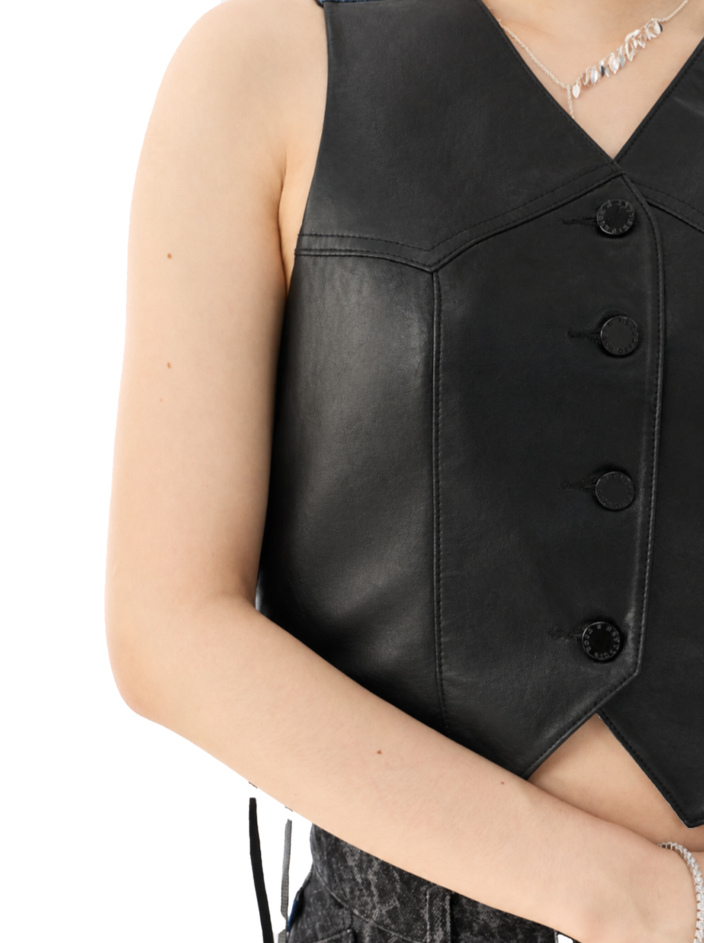 Lace-Up Coated Denim Vest