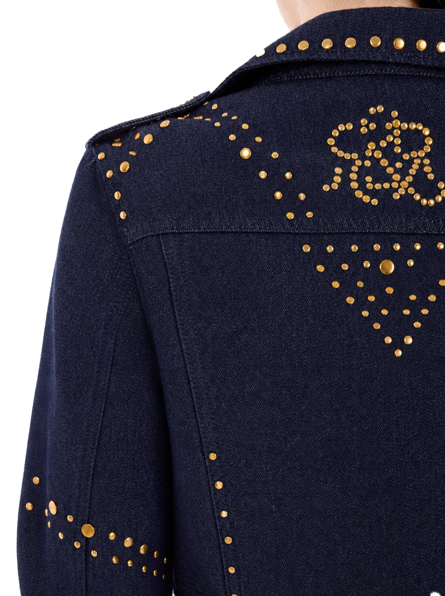 Gold-Stud Cropped Denim Jacket