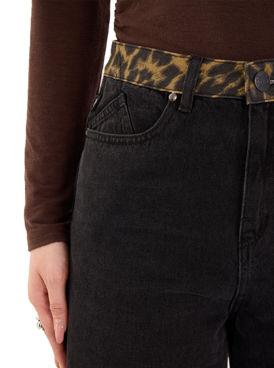 Kendall Leopard Trim Wide Leg Jean
