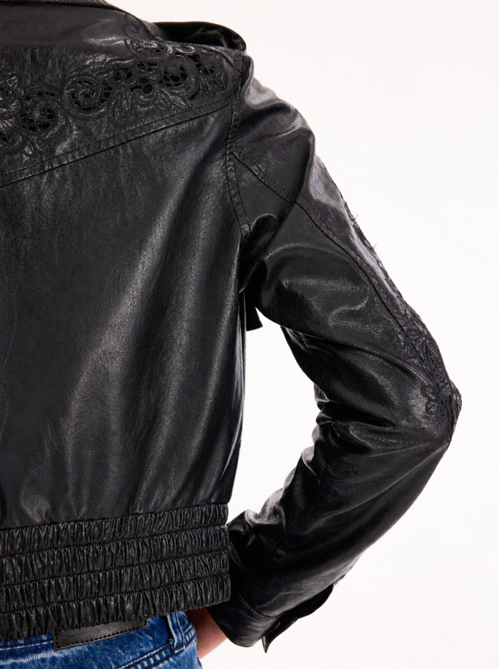 Women's Embroidered Cropped Leather Jacket