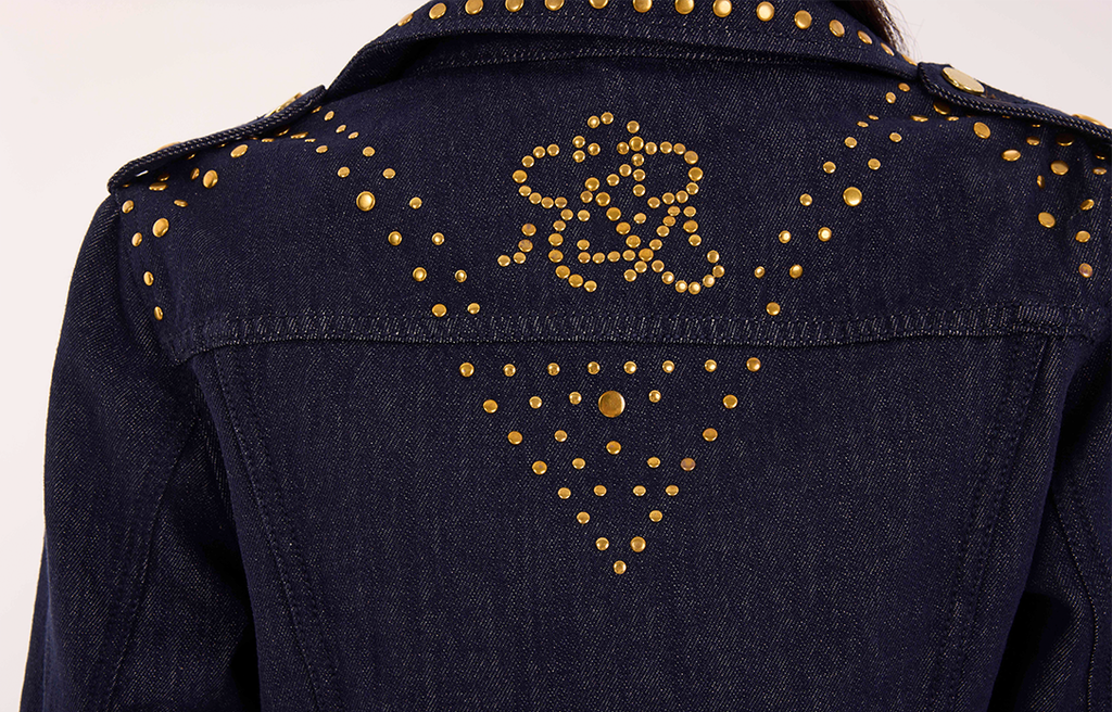Gold-Stud Cropped Denim Jacket