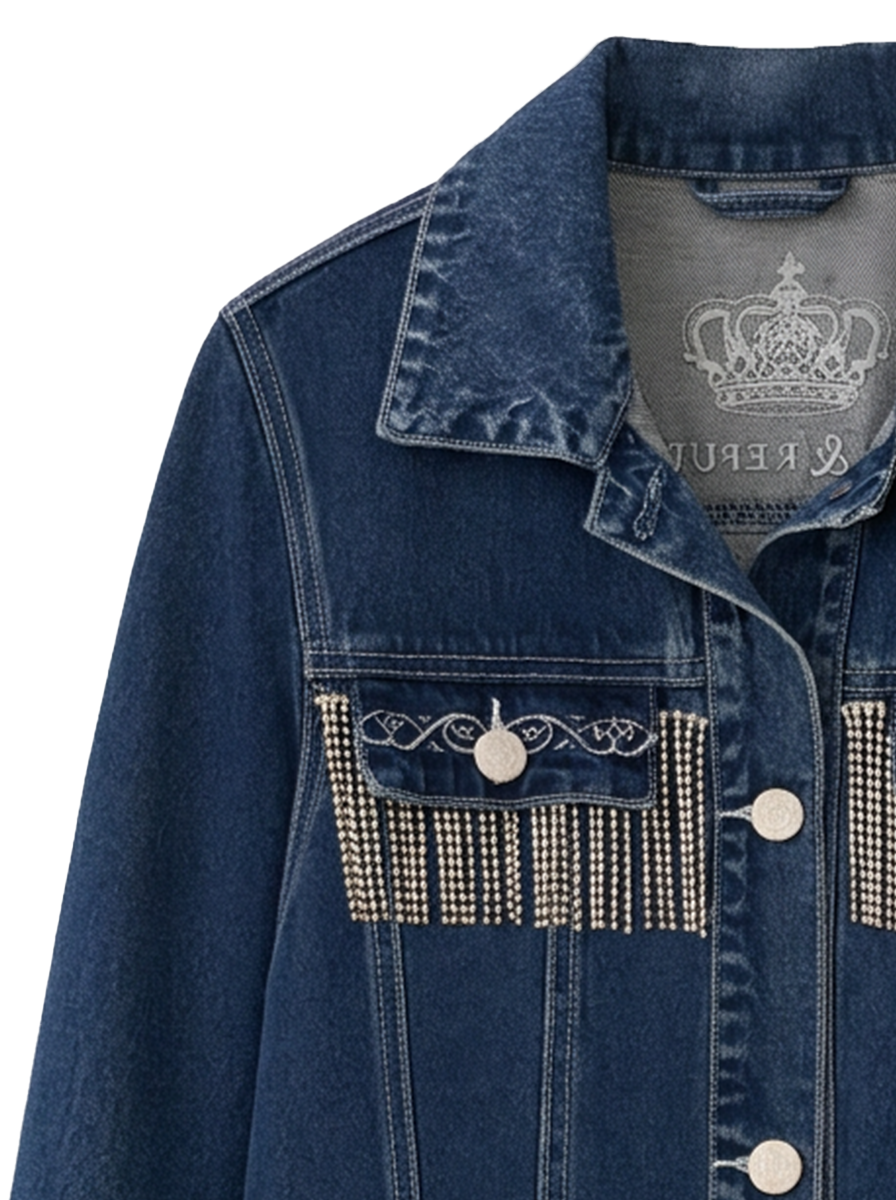 Riley Rhinestone Fringe Cropped Denim Jacket