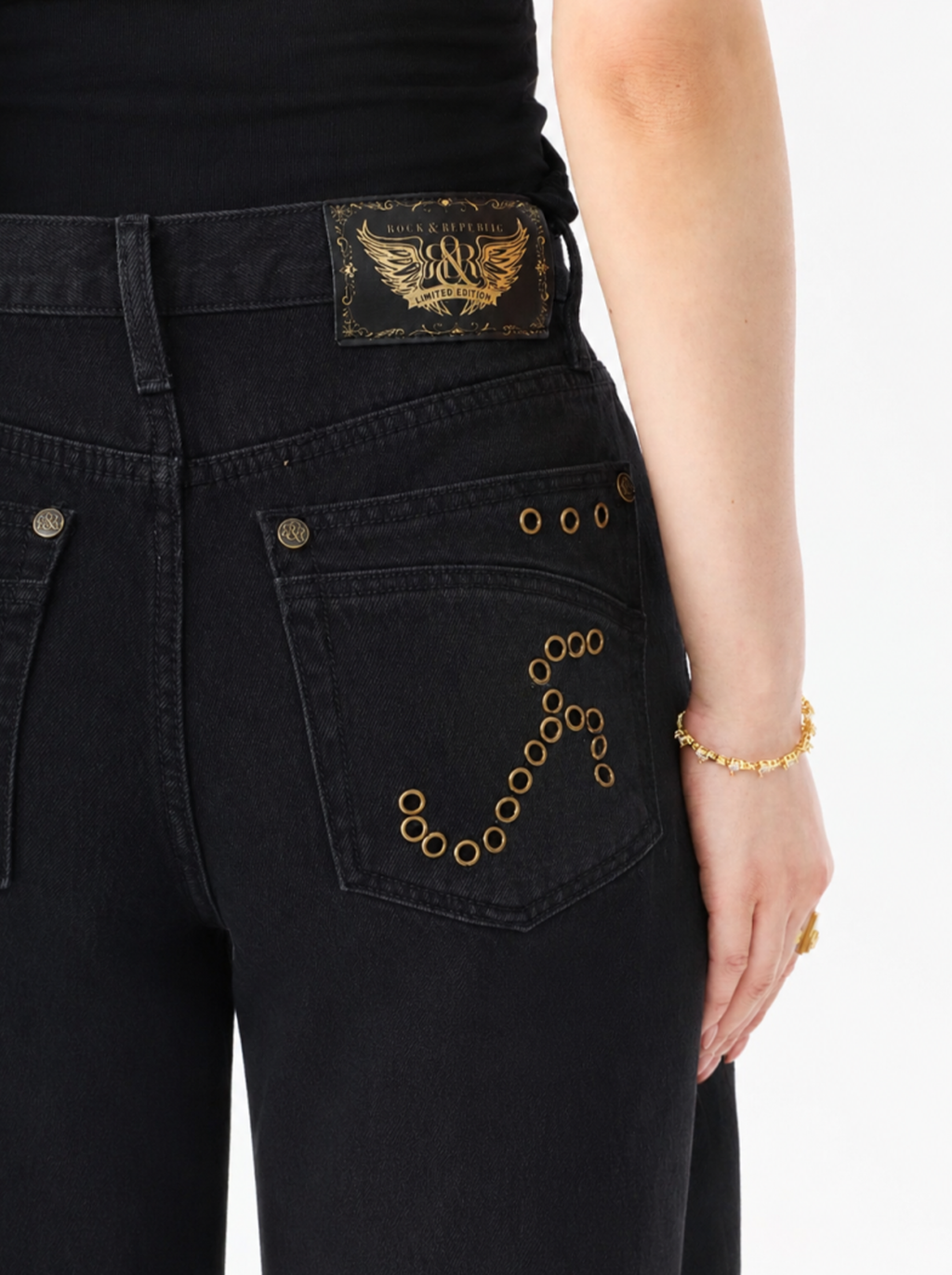 Rowan Gold Eyelet Barrel Leg Jean