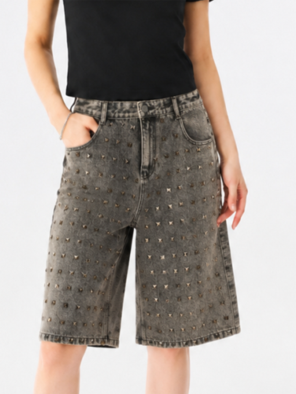 Allover Stud Denim Shorts