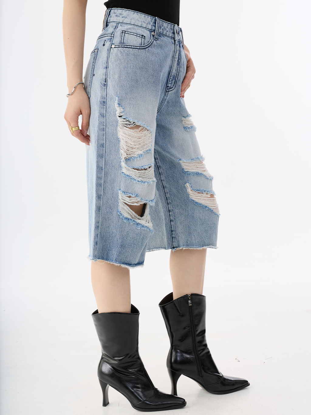 Distressed Bermuda Denim Shorts