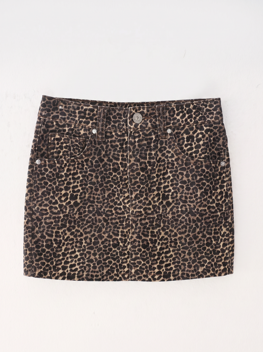 Leopard Print Denim Skirt