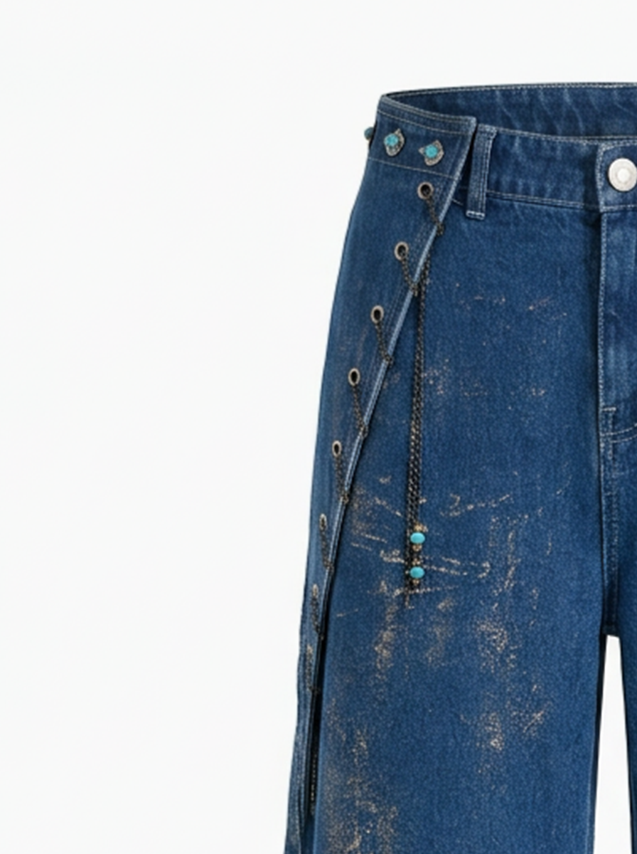 Rebel Distressed Lace-Up Wide Leg Jean