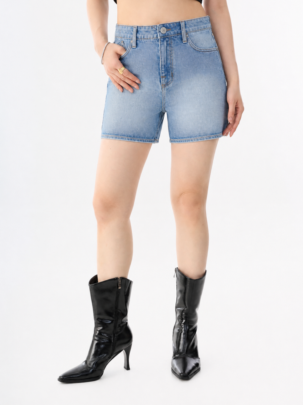 Asymmetric Wrap Denim Shorts