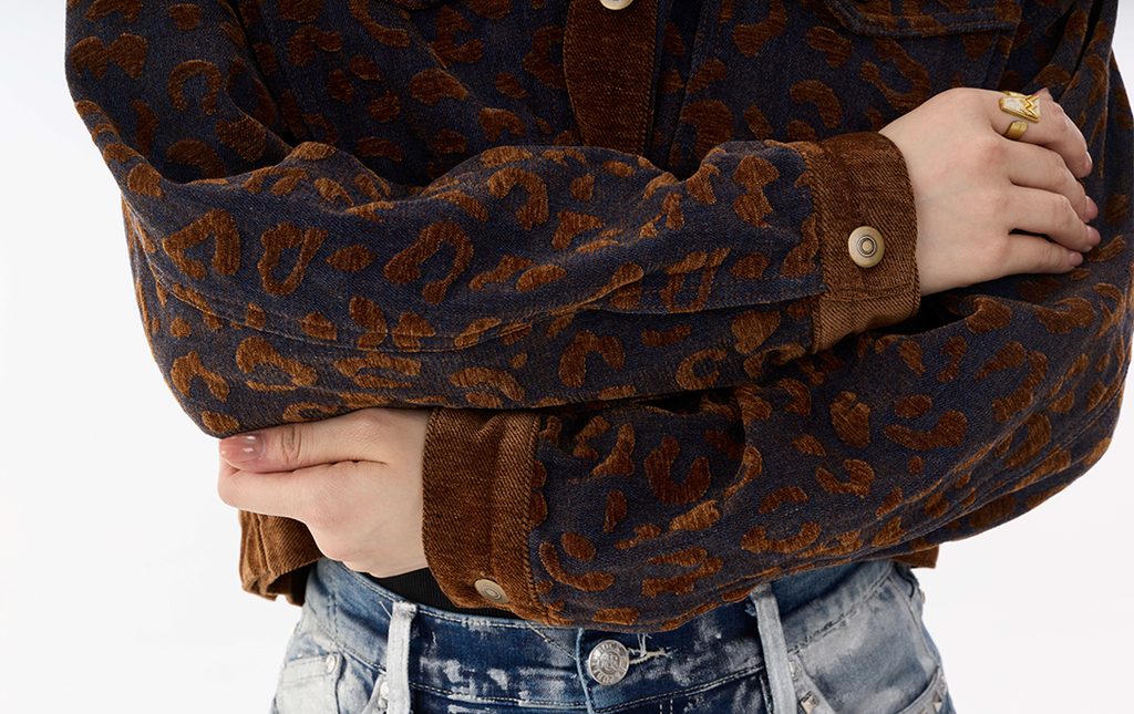 Leopard Print Cropped Denim Jacket