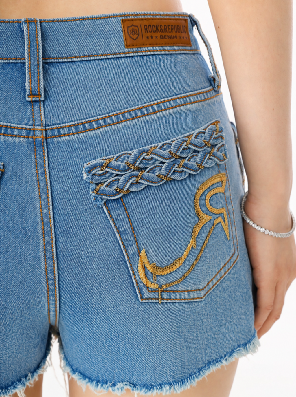 Women's Braided Pocket Detail Denim Shorts