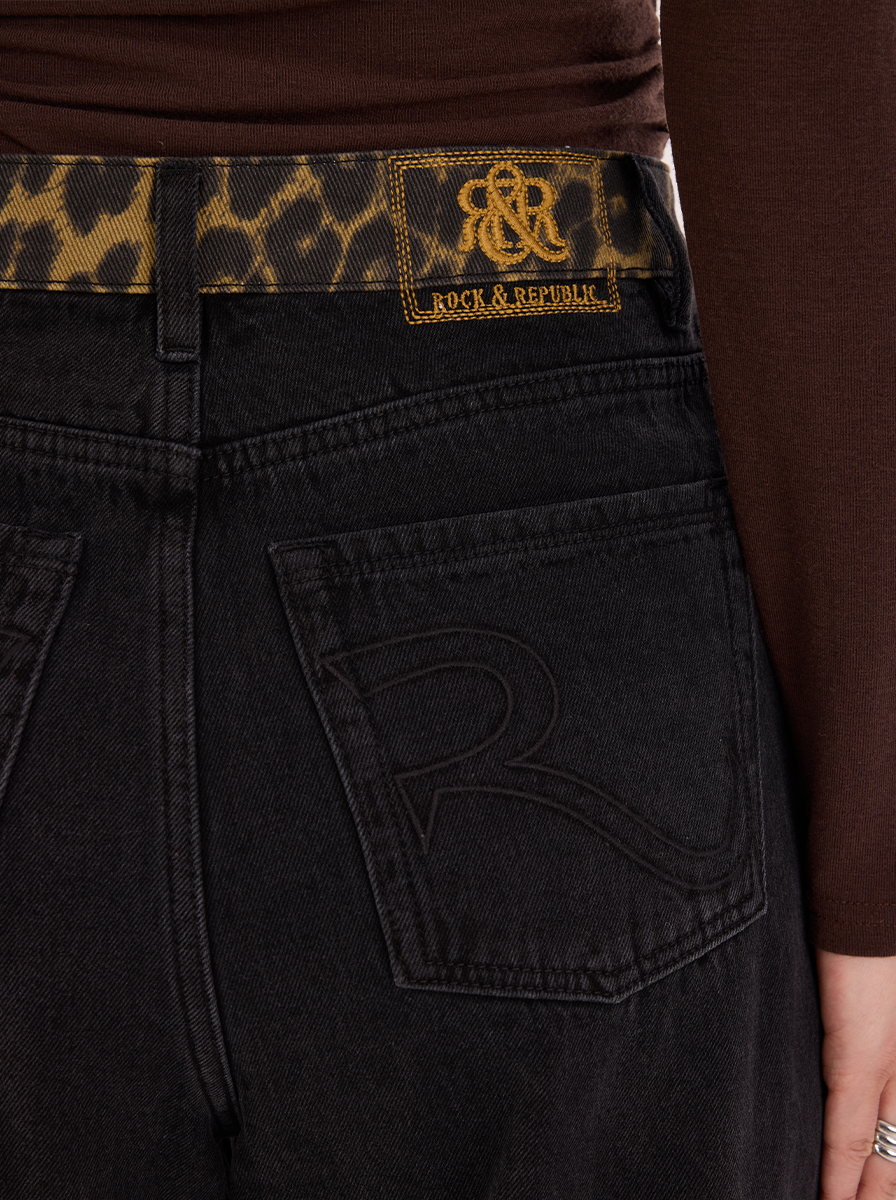 Kendall Leopard Trim Wide Leg Jean