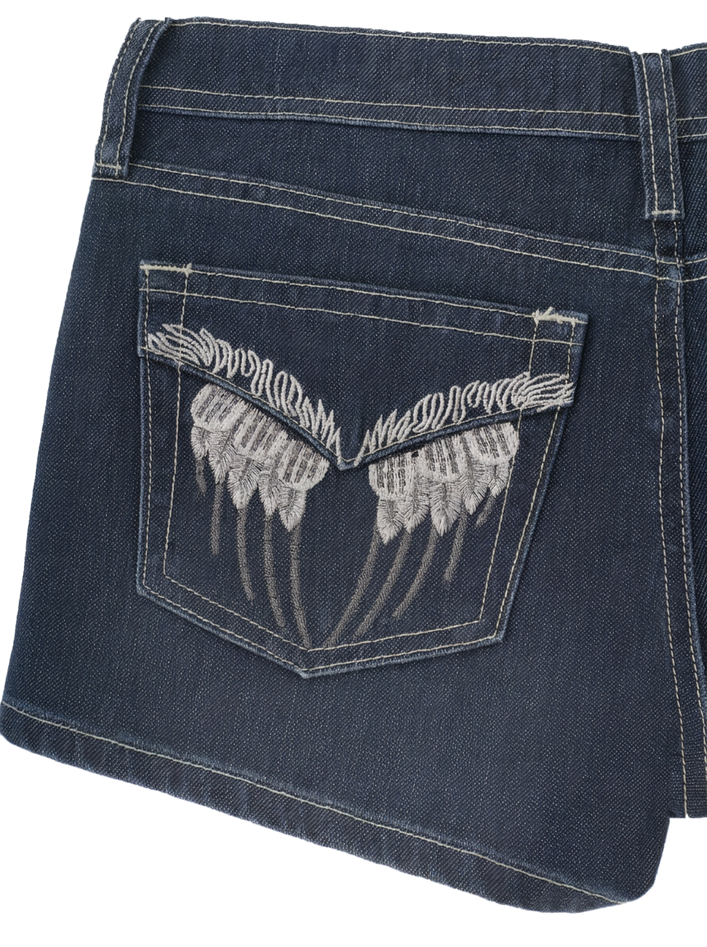 Wing Embroidered Denim Shorts