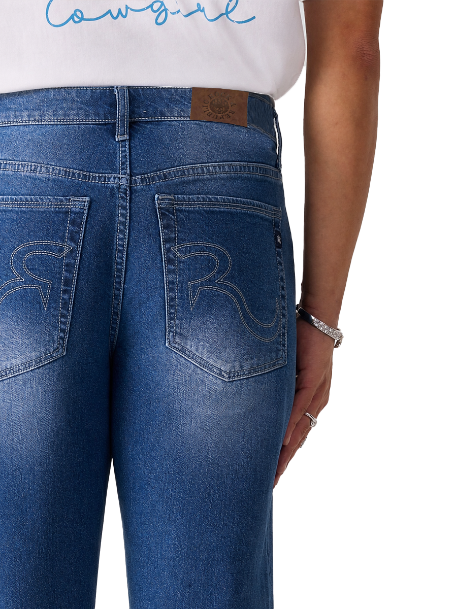 Grady Mid Rise Contrast Stitch Relaxed Straight Jean
