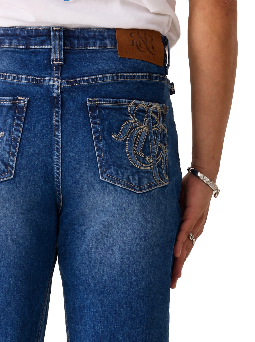 Grady Mid Rise Contrast Stitch Relaxed Straight Jean