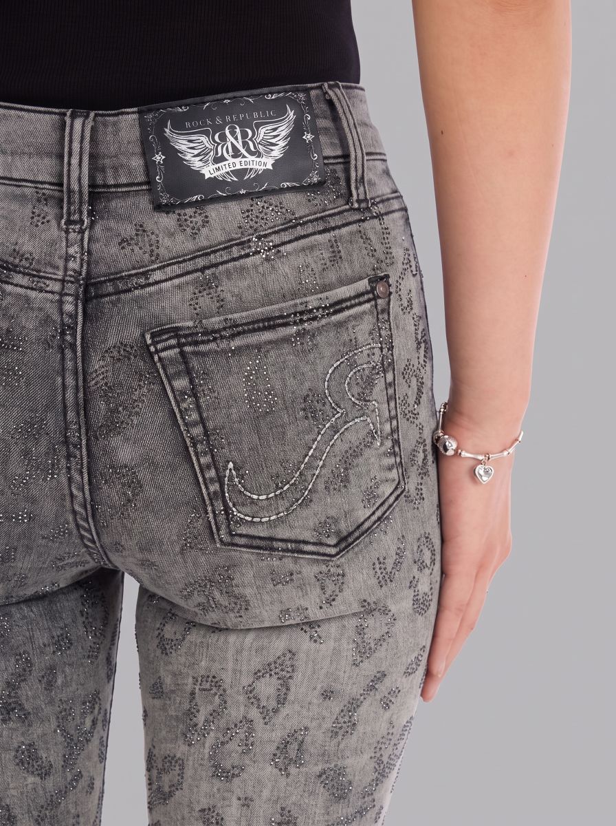 Kaia Grey Leopard Straight Jean