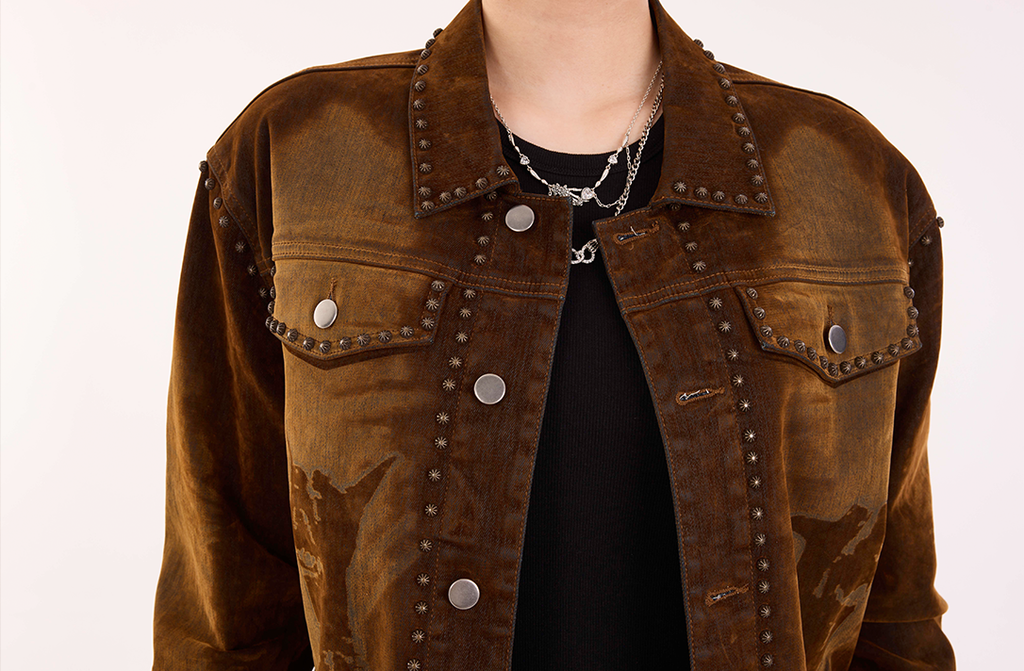 Vintage Brown Studded Denim Jacket