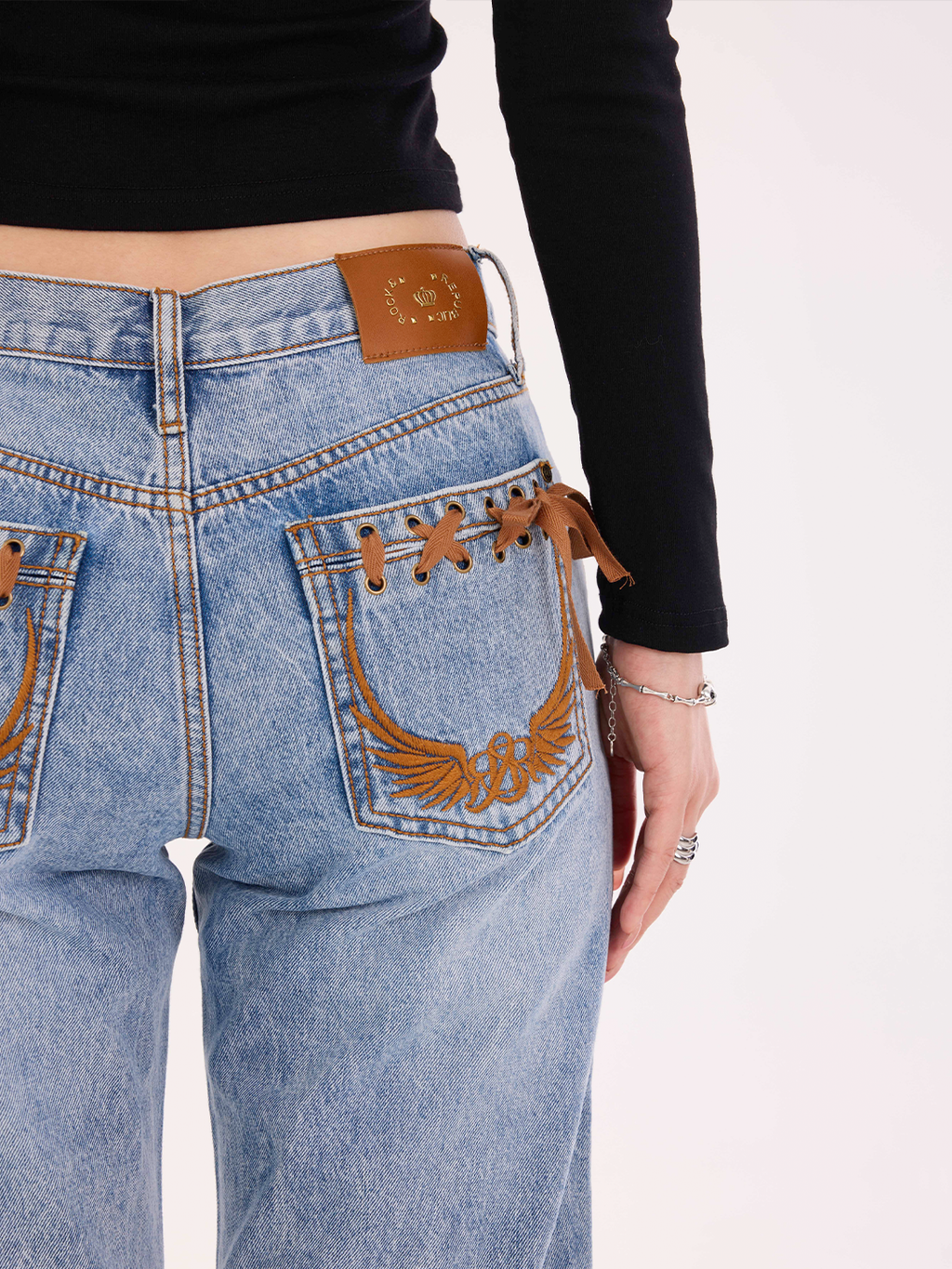 Stella Tan Lace-Up Relaxed Straight Jean